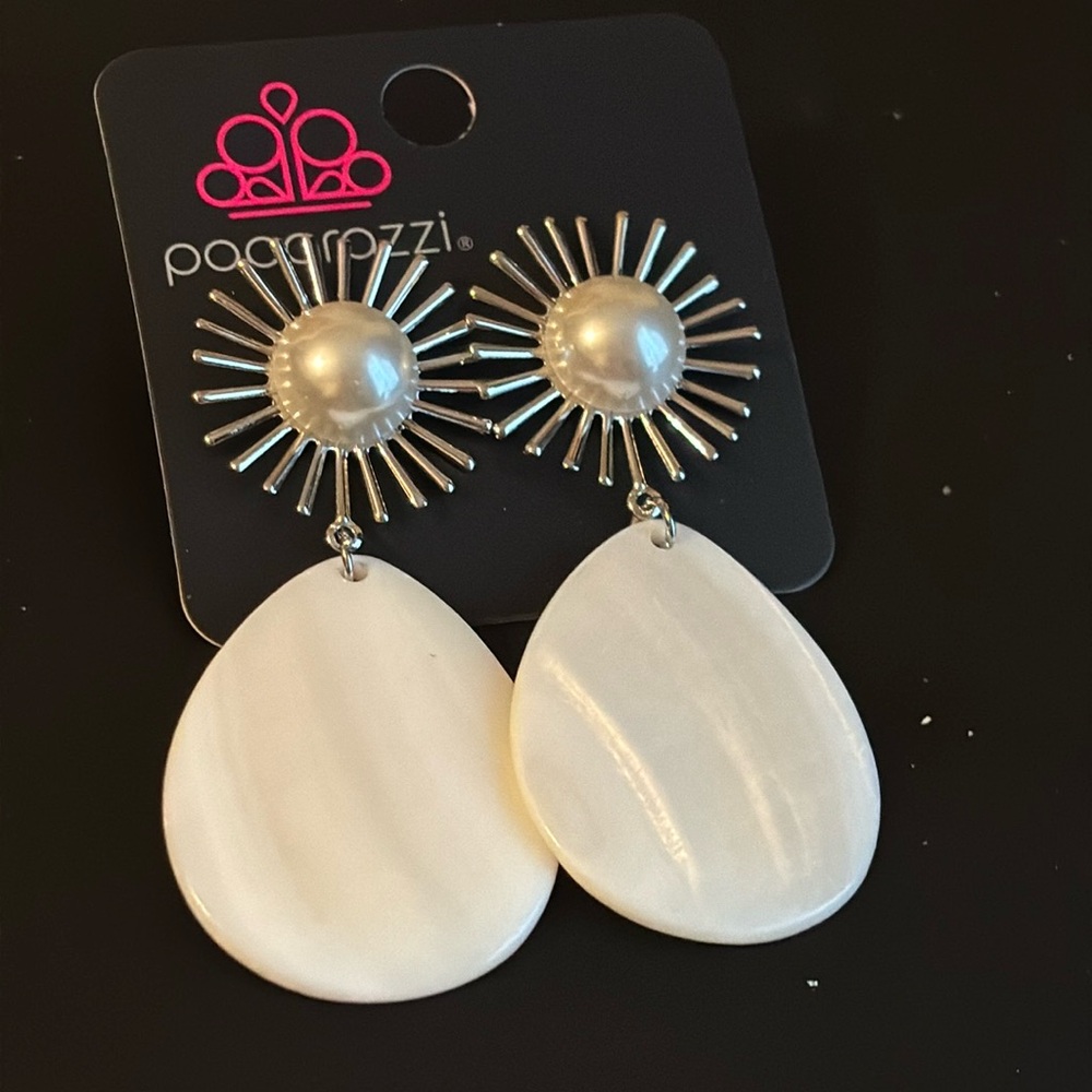 Paparazzi Silver and White Earrings